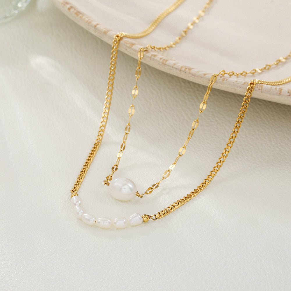 Double Layer Pearl Stainless Steel Necklace