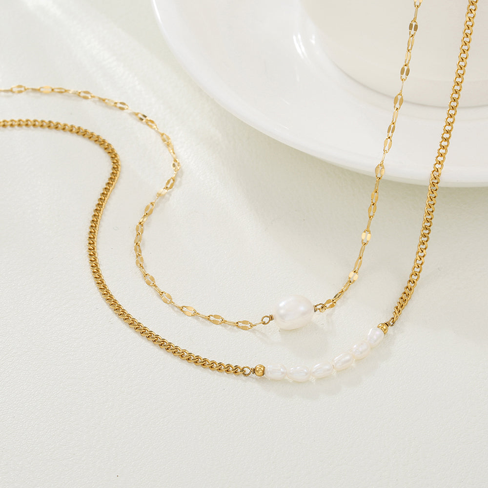 Double Layer Pearl Stainless Steel Necklace