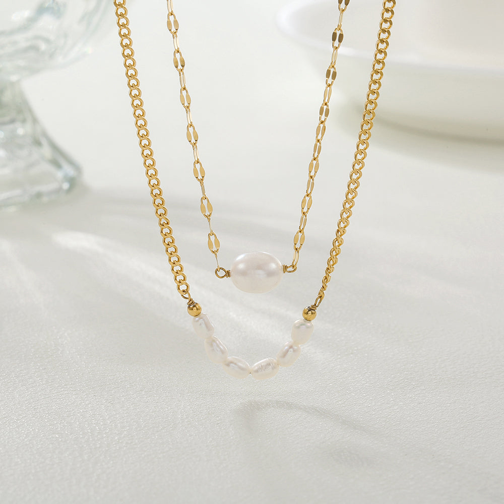 Double Layer Pearl Stainless Steel Necklace