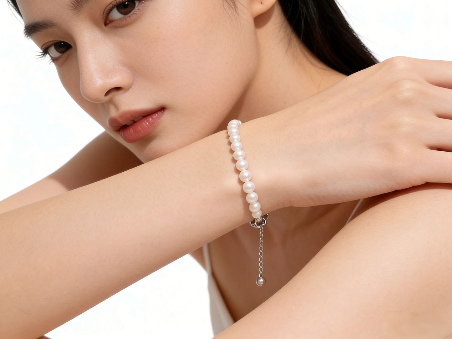 4mm White Rice Pearl Full Strand Bracelet 925 Silver 14cm