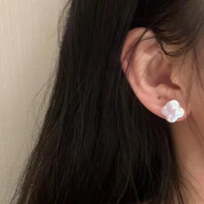 10mm Baroque Pearl Clover Stud Earrings 925 Silver