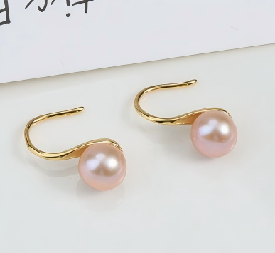 7mm & 8mm Button Pearl 925 Silver Hook Earrings