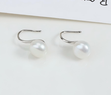 7mm & 8mm Button Pearl 925 Silver Hook Earrings