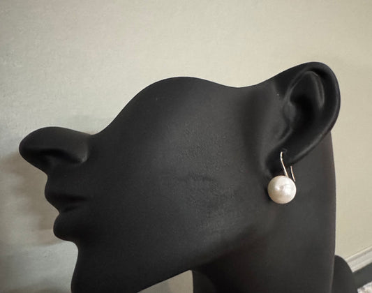 10mm Button Freshwater Pearl Drop Earrings 925 Silver