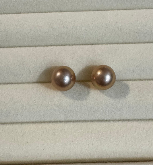 8mm Purple Edison Pearl Stud Earrings 925 Silver