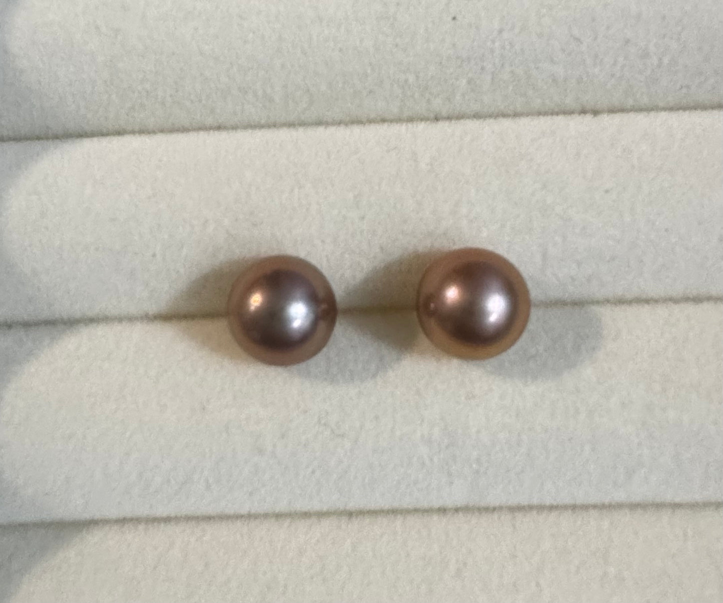 9mm Purple Edison Pearl Stud Earrings 925 Silver