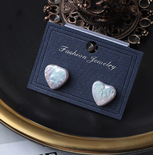 10mm Baroque Pearl Heart Stud Earrings 925 Silver