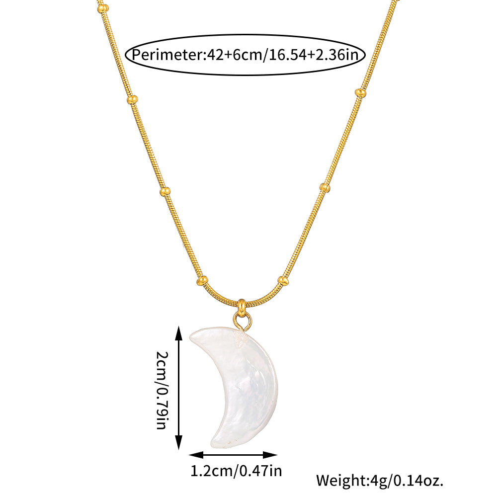 Baroque Pearl Crescent Pendant – Gold Stainless Steel Necklace