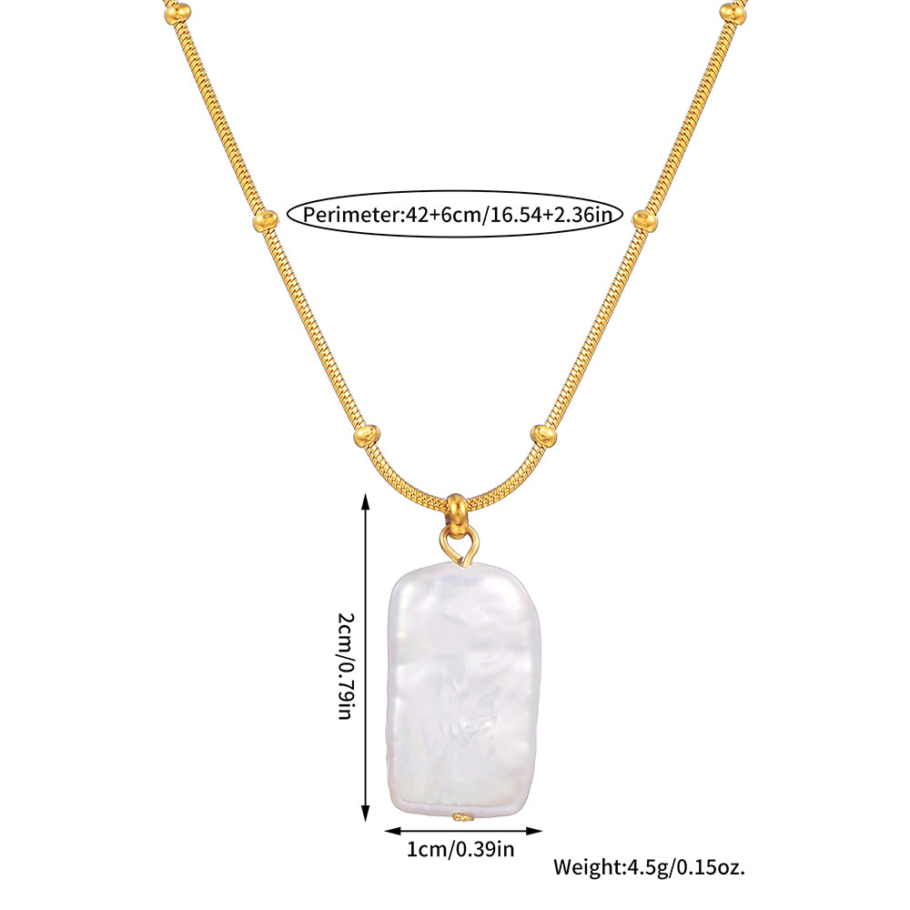 Rectangular Baroque Pearl Pendant Necklace – Gold Stainless Steel