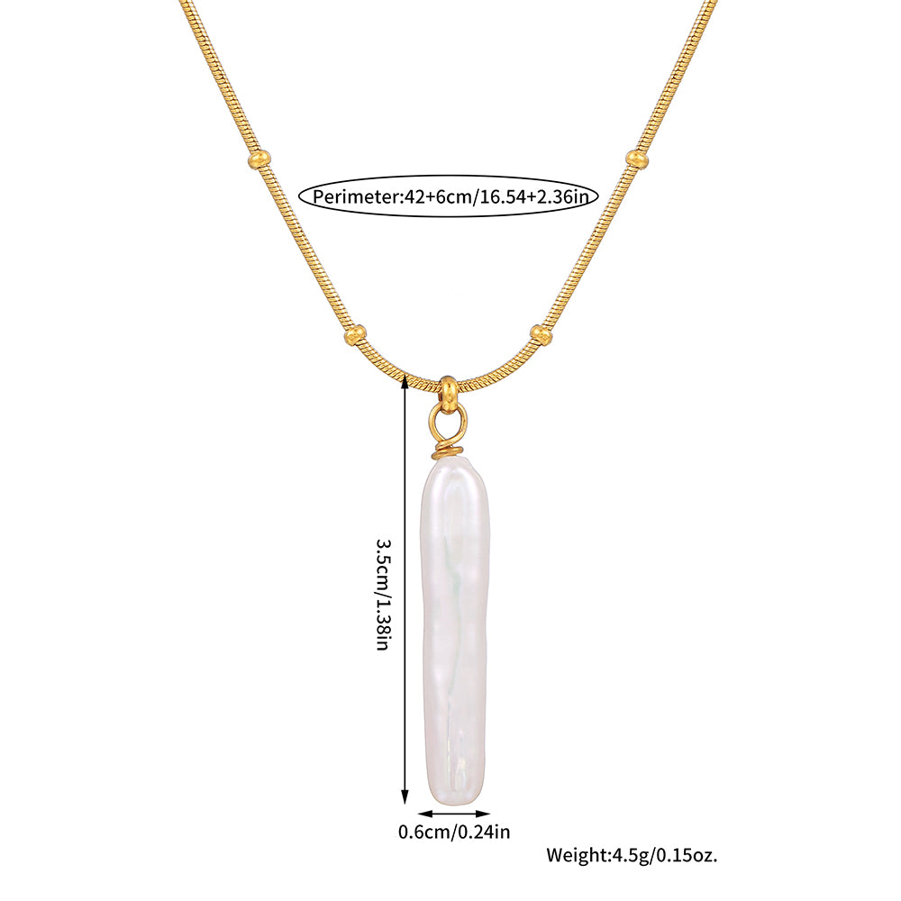 Baroque Pearl Silver Bar Necklace – Gold Stainless Steel