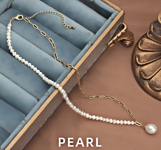 Asymmetric Brass Gold-Plated Chain Freshwater Pearl Necklace
