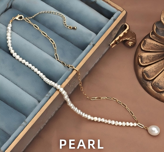 Asymmetric Brass Gold-Plated Chain Freshwater Pearl Necklace