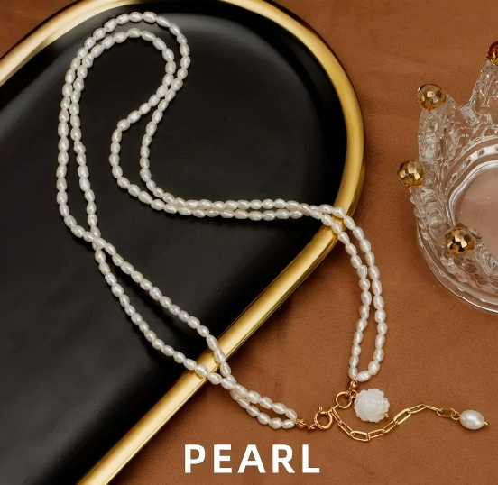 Rose Pendant Double Layer Pearl Necklace