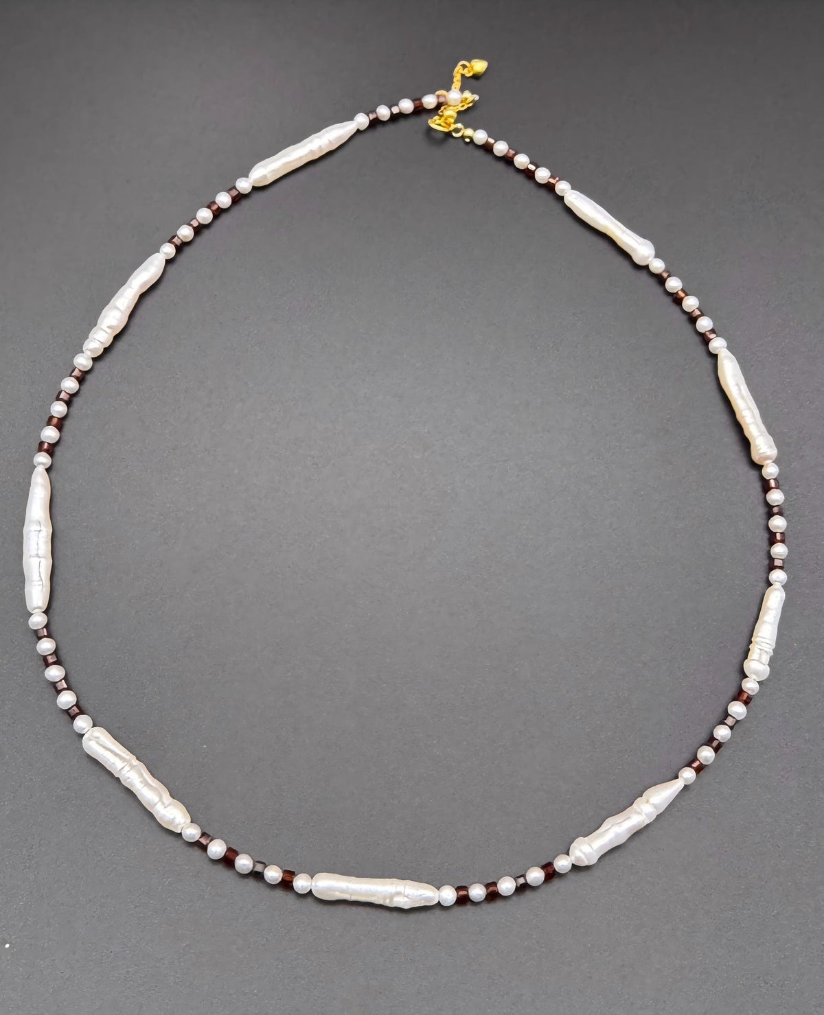 Pearl Garnet & Baroque Twist Bead Necklace Gold-Plated 45cm