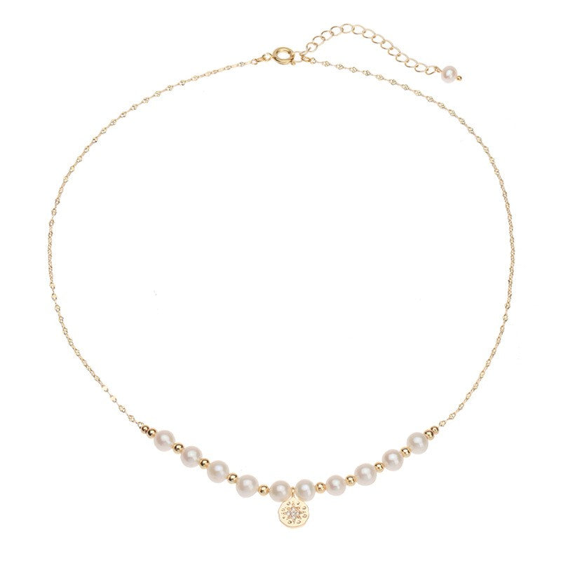 Pearl Smile Necklace – Octagonal Zirconia Pendant & Gold-Plated Brass