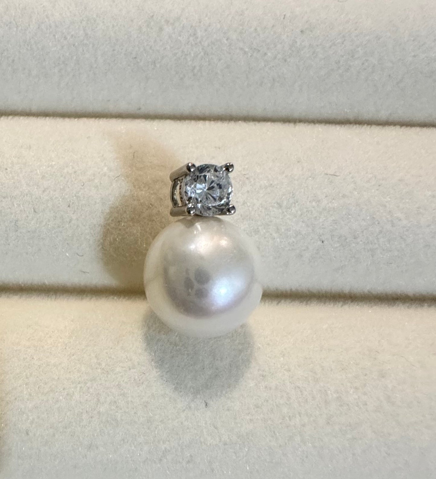 8mm Freshwater AK Pearl Pendant Zircon Inlay 925 Silver