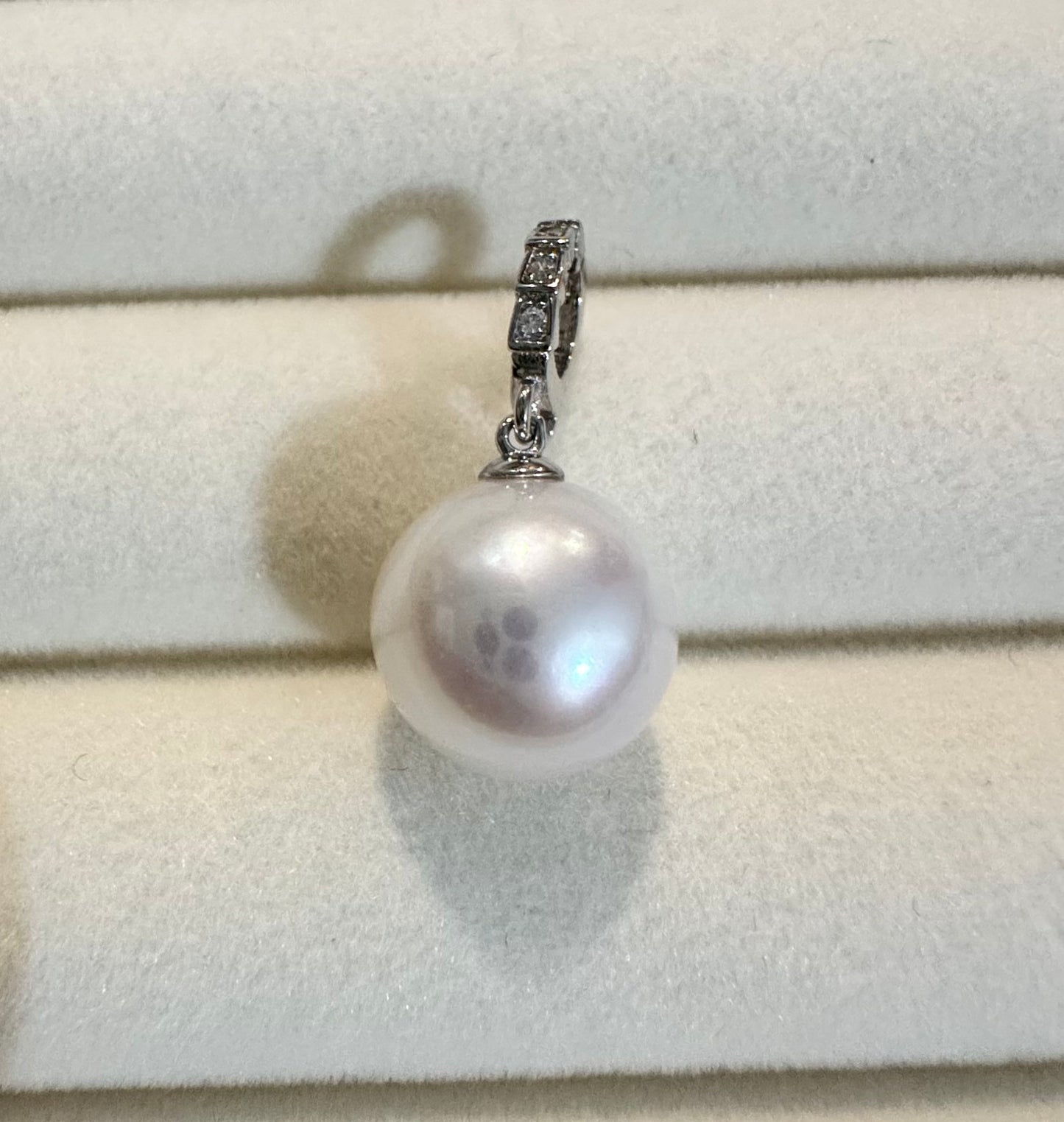10mm Cool White Edison Freshwater Pearl Pendant Universal Bail Zircon 925 Silver