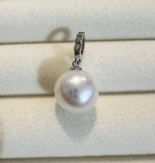 10mm Cool White Edison Freshwater Pearl Pendant Universal Bail Zircon 925 Silver