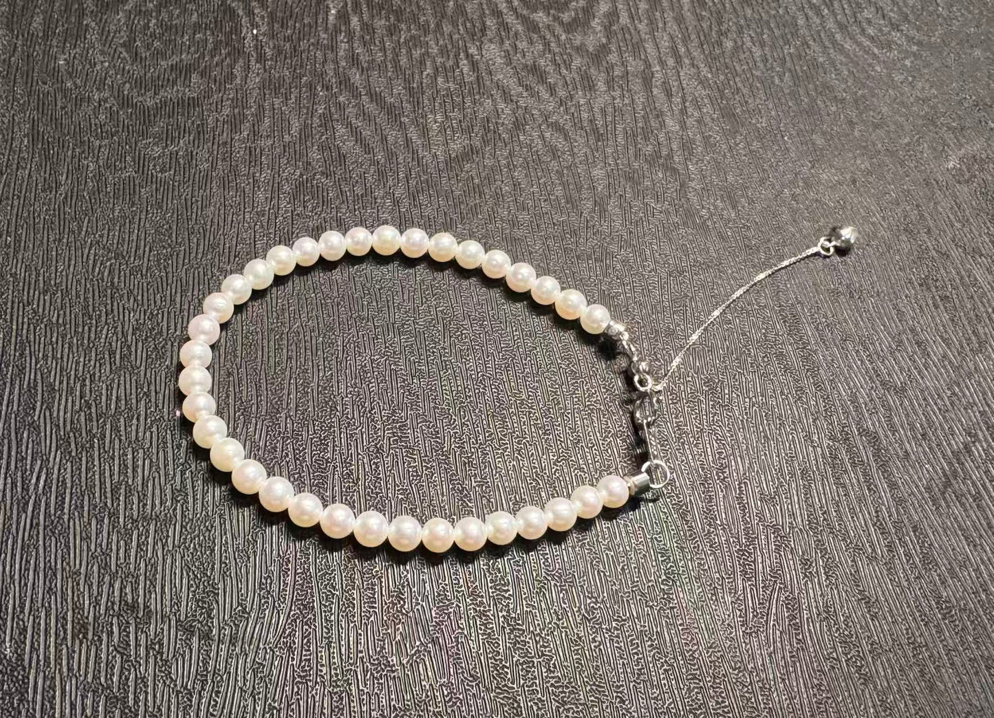 4mm White Rice Pearl Full Strand Bracelet 925 Silver 14cm
