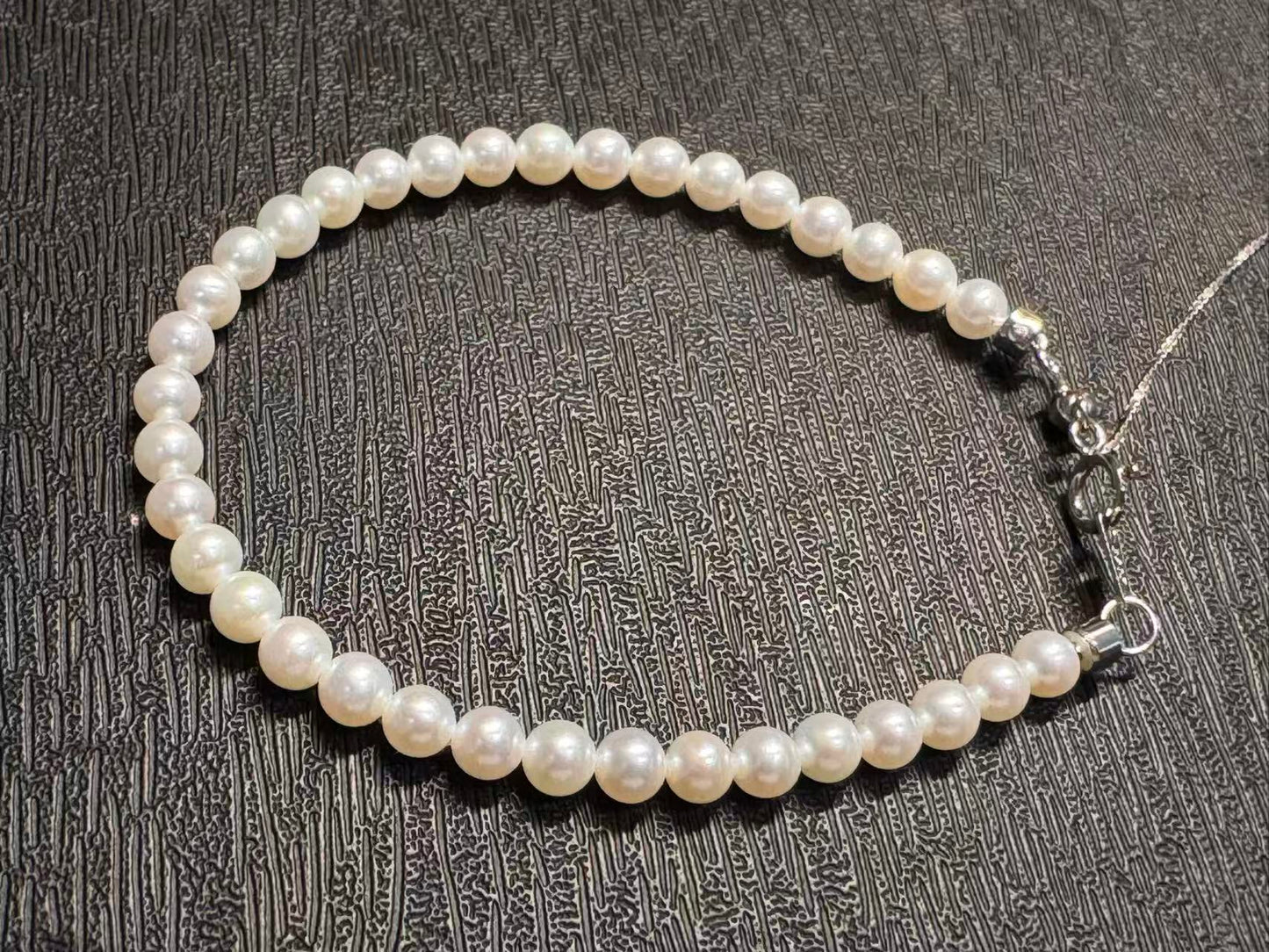 4mm White Rice Pearl Full Strand Bracelet 925 Silver 14cm