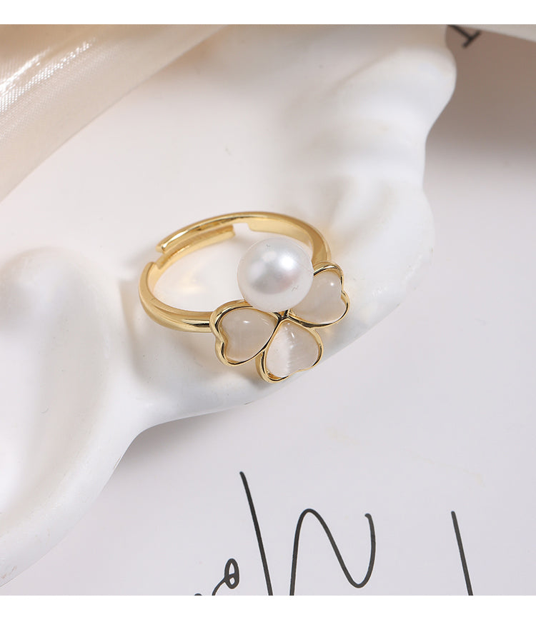 Three Leaf Pearl Clover Ring