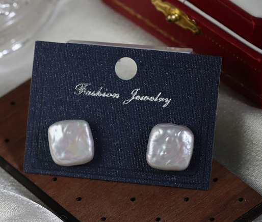 10mm Baroque Pearl Square Stud Earrings 925 Silver