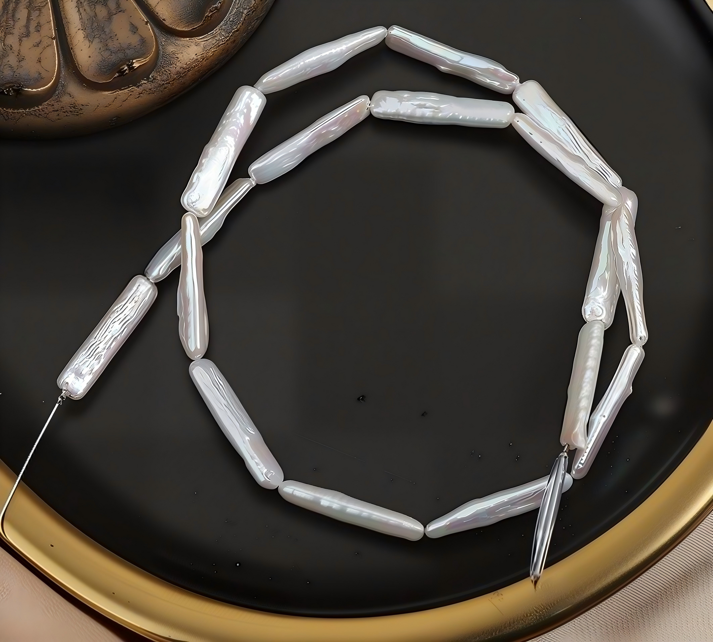 Baroque Freshwater Pearl Bar Full Strand Necklace 925 Silver