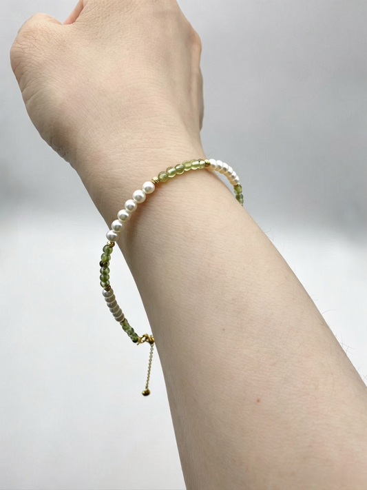 Pearl Peridot & Gold Bead Bracelet Gold-Plated 19cm