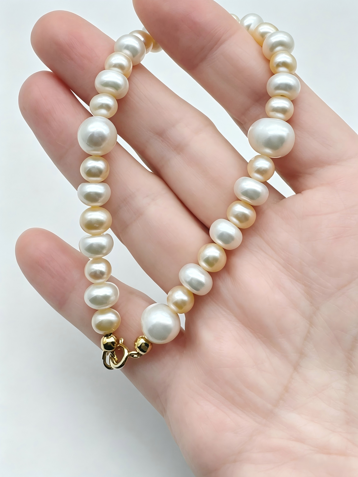 Graduated Full-Strand Pearl Bracelet 925 Silver 20cm