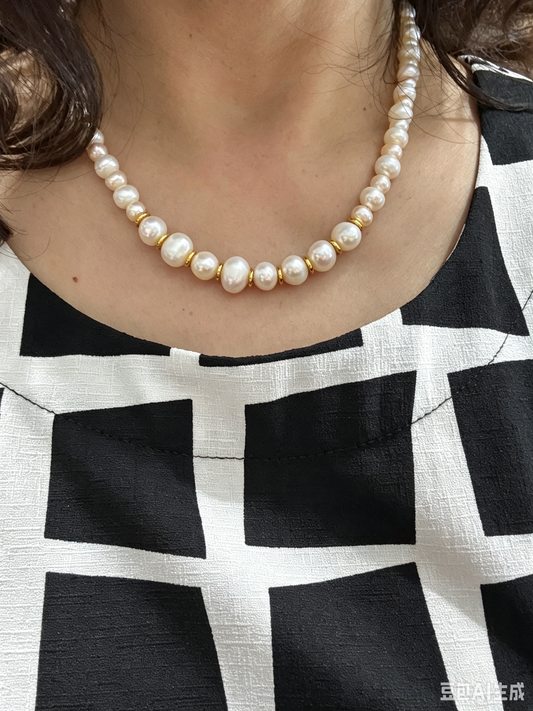 Graduated Full-Strand Pearl Necklace Gold-Plated Brass Spacers 45cm
